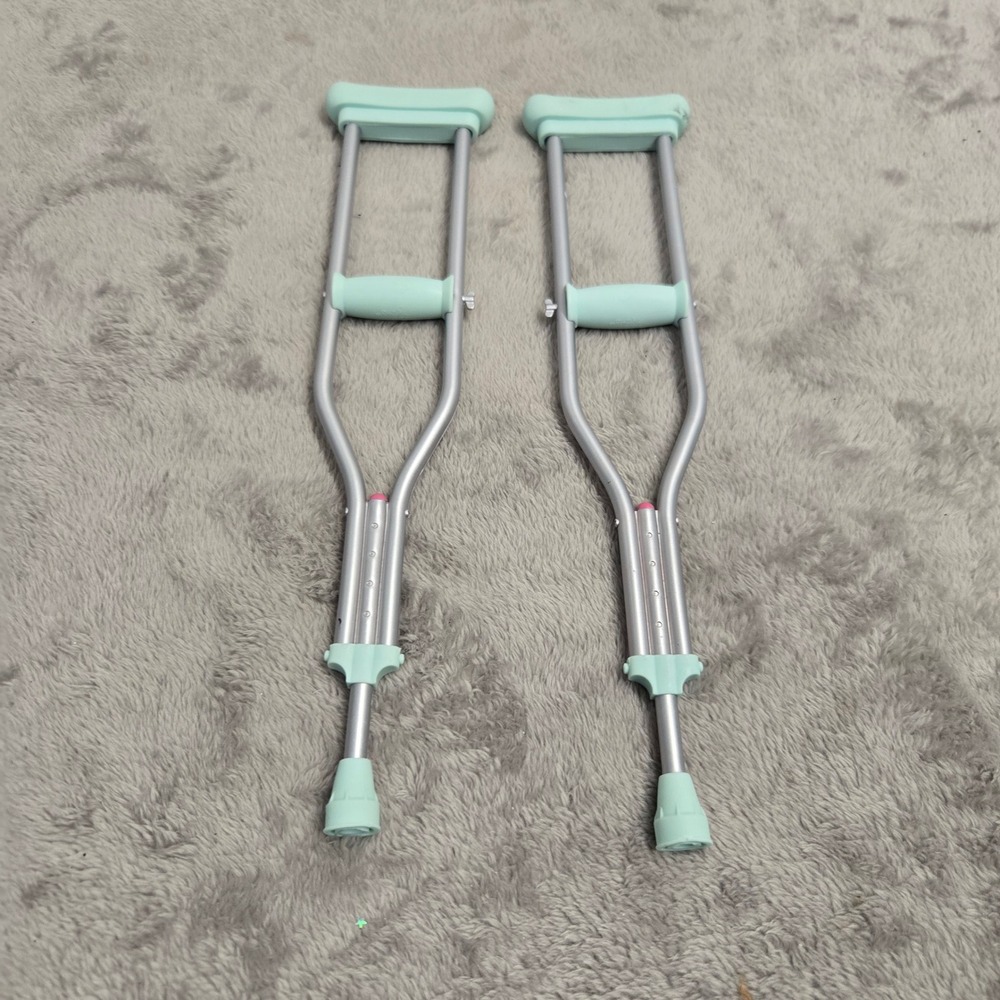 Our Generation Doll Crutches Mint Green Silver 18 Inch Doll Accessories Pair